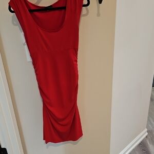 Moda International Vibrant Red Dress With Side Ruching
